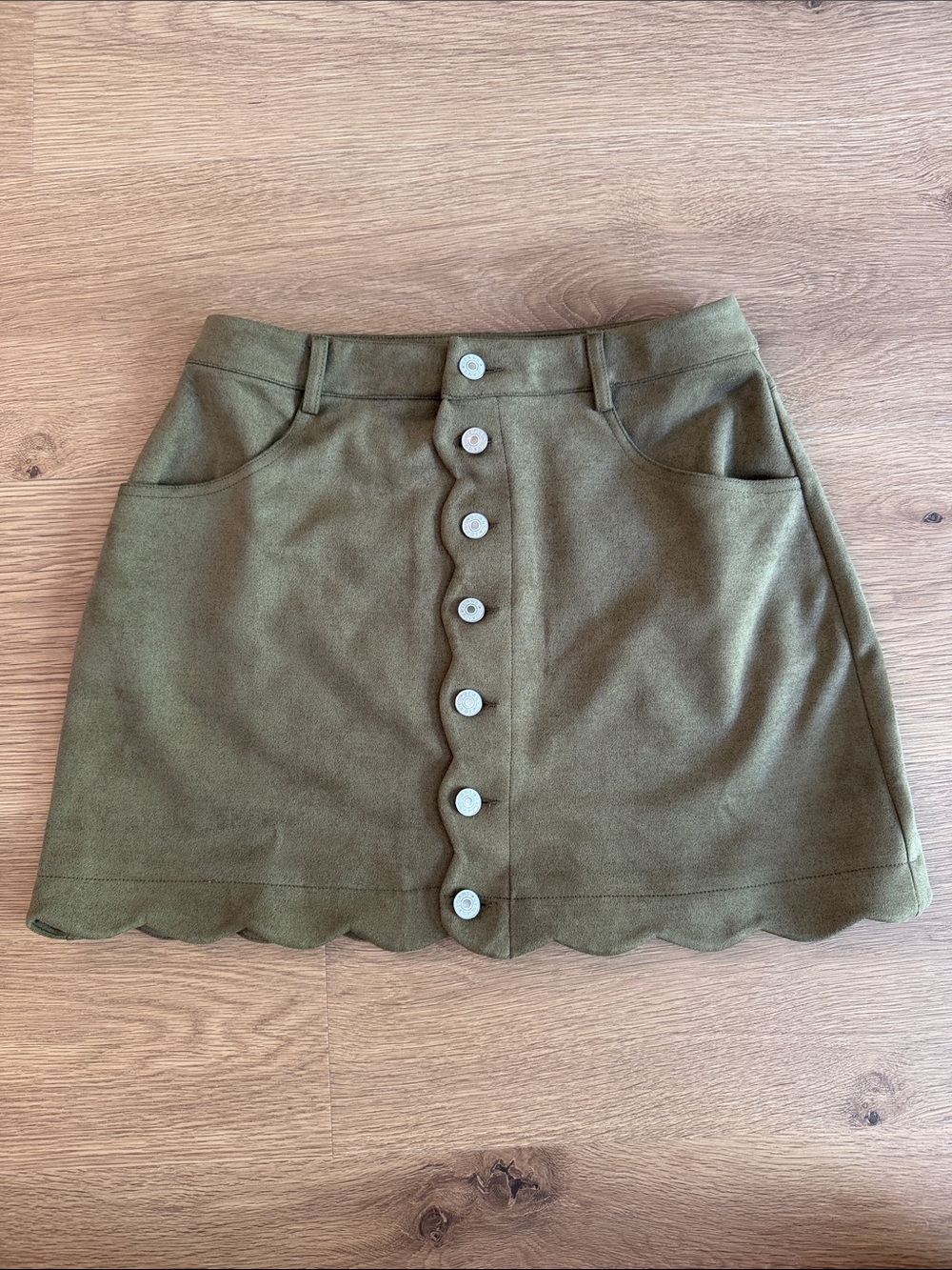 Pink Lily faux suede scalloped hem skirt